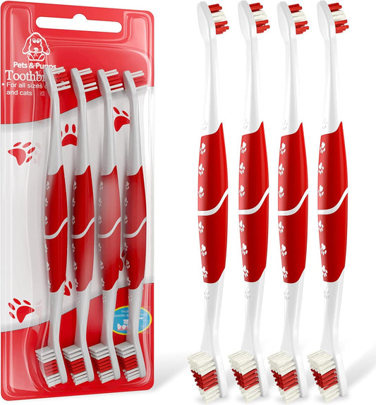 Pet Toothbrush for Dogs, Cats with Soft Bristles - Easy Teeth Cleaning & Dental Care, Non Slip Dual Head Dog Toothbrush