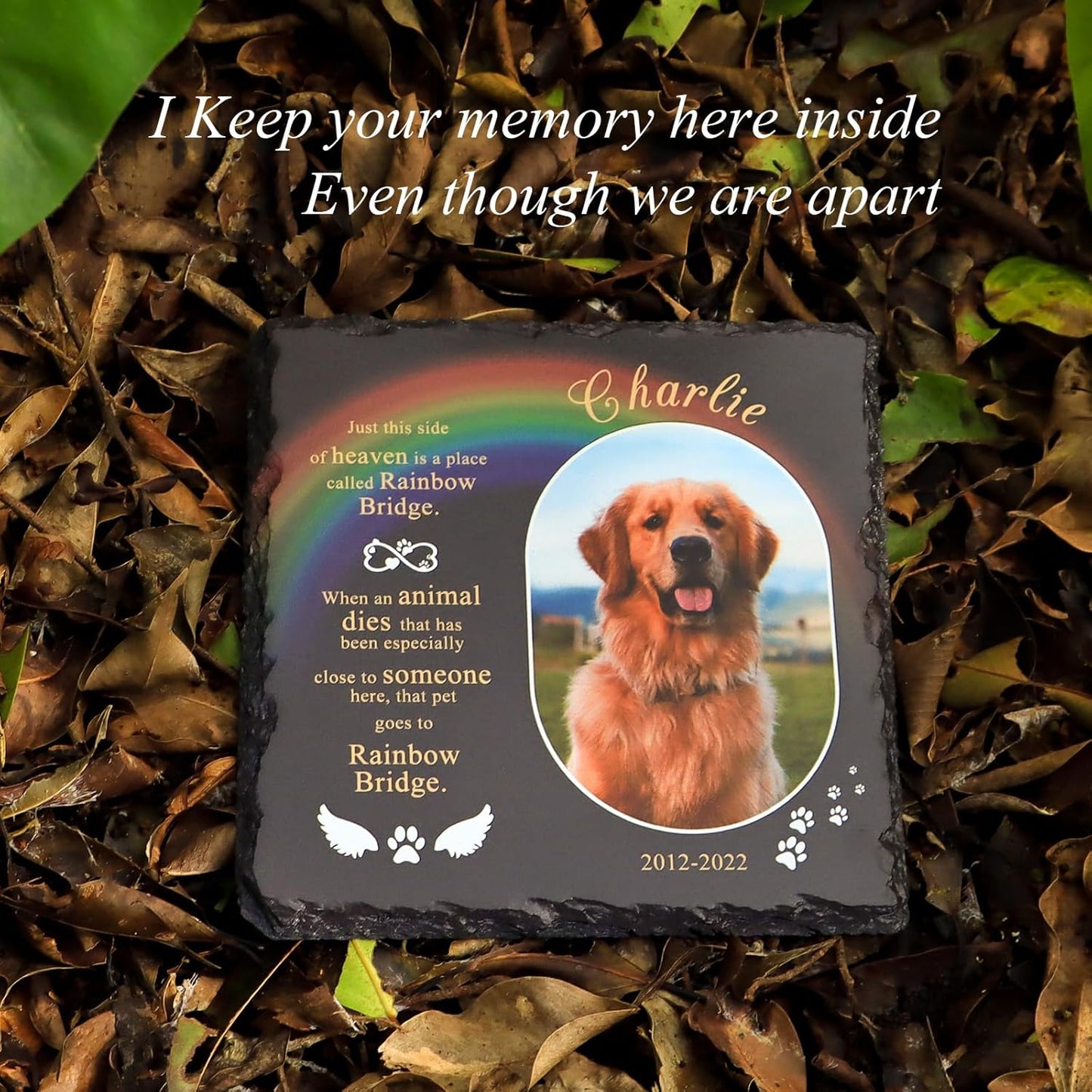 Bemaystar Personalised Dog Memorial Gifts - Pet Memorial Stone, Customized Rock Slate Stone Picture Frame Plaque with Photo, Cemetery Decorations for Grave, Pets Bereavement Gifts Loss of Pet