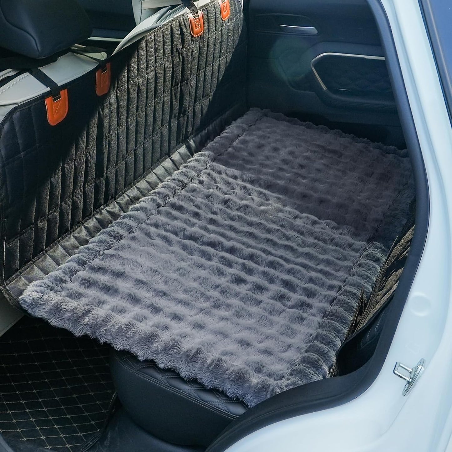 Dog Car Seat Cover for Back Seat, Plush Dog Bed Mat for Car, Fit for Backseat Extenders, Travel Pet Mat, Nonslip Soft Pet Pad for Cars Trucks and SUVs (Dark Gray, 24.8x54 inch)