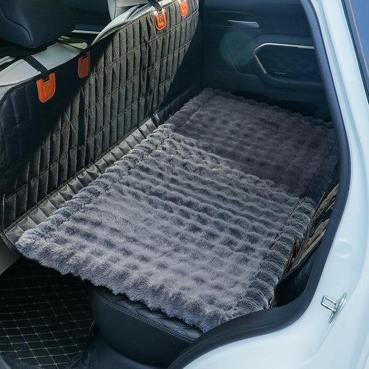 Dog Car Seat Cover for Back Seat, Plush Dog Bed Mat for Car, Fit for Backseat Extenders, Travel Pet Mat, Nonslip Soft Pet Pad for Cars Trucks and SUVs (Dark Gray, 24.8x54 inch)