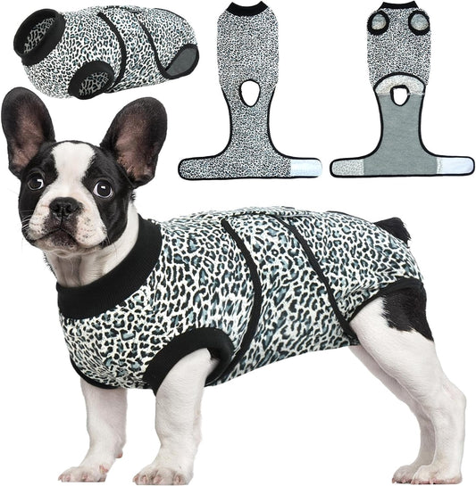 Kuoser Dog Surgery Suit, Comfy Dog Recovery Suit Female Doggie Onesie for Surgery, Post Op Protective Onesie, Soft E-Collar Alternative for Cats & Puppies, BlueLeopard XS