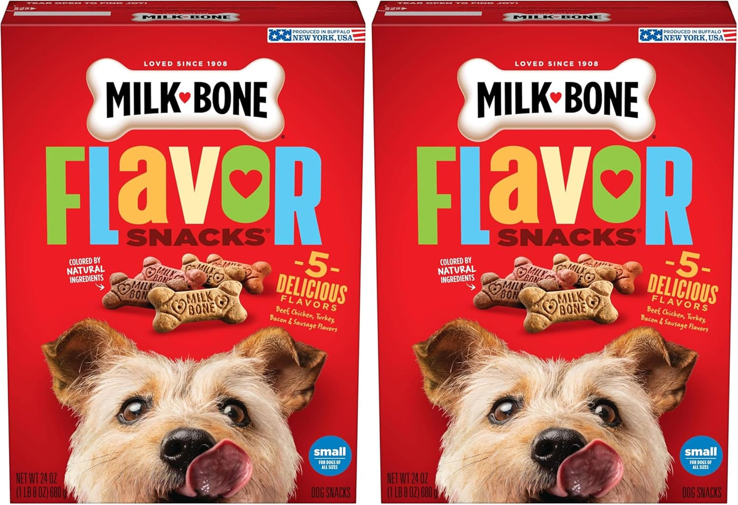 Milk-Bone Flavor Snacks Dog Treats, Small Biscuits, 24 Ounce Crunchy Texture Helps Reduce Tartar (Pack of 2)