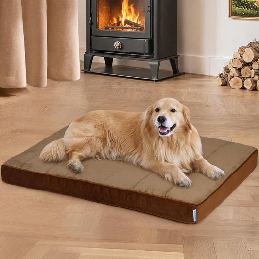 Dog Bed for X Large Dog - Orthopedic Pet Beds with Memory Foam, Waterproof Removable Washable Cover with Non-Slip Bottom, Khaki, 41" L x 27" W x 3" H