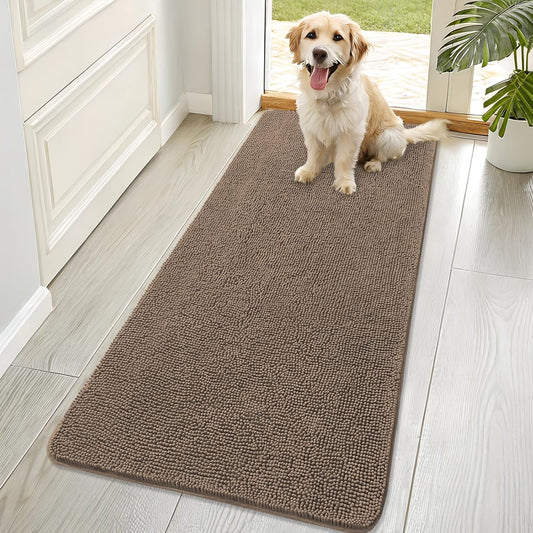 OLANLY Dog Door Mat for Muddy Paws 70x32, Absorbs Moisture and Dirt, Absorbent Non-Slip Washable Doormat, Quick Dry Chenille Mud Mat for Dogs, Entry Indoor Entryway Carpet for Inside Floor, Tan