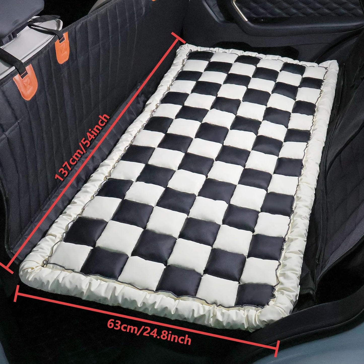 Dog Bed Mat for Car Back Seat，Waterproof Backseat Pet Bed Pad，Non-Slip Dog Car Seat Cover，Leather Pet Cushion Fit for Backseat Extenders and Trucks SUV (Black, 24.8x54 inch)