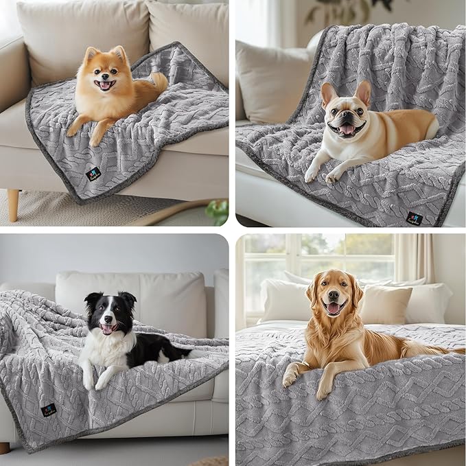 Waterproof Pet Blanket, Liquid Pee Proof Dog Blankets for Sofa Bed Couch, Reversible Sherpa Fleece Furniture Protector Cover for Small Medium Large Dogs Cats,Light Grey Large（65" x 57"）