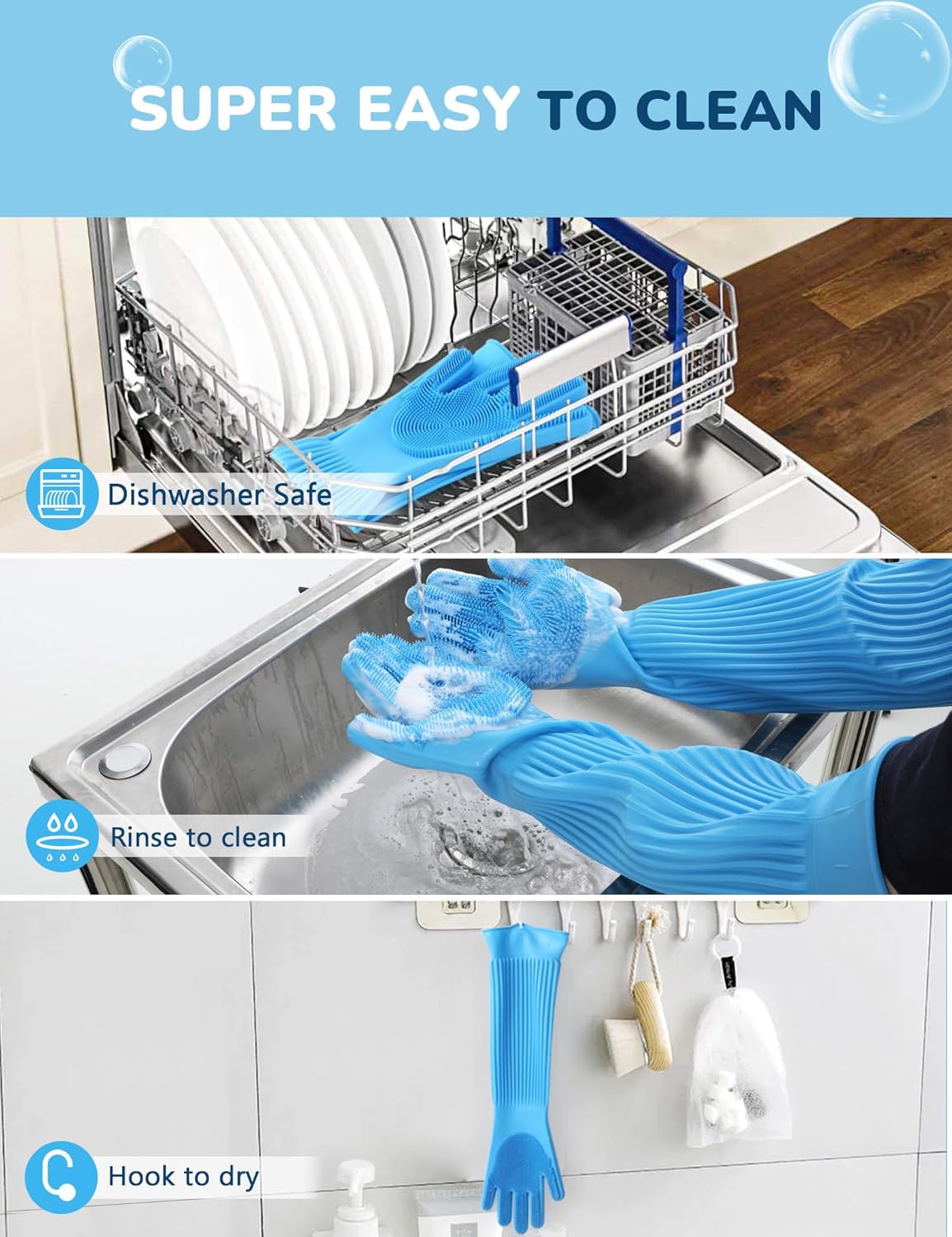 Pecute Pet Grooming Gloves, Heat Resistant Cat Bathing Gloves with High-Density Teeth, Silicone Dog Bathing Gloves with Enhanced Five Finger Design, Bathing and Massaging for Dogs and Cats