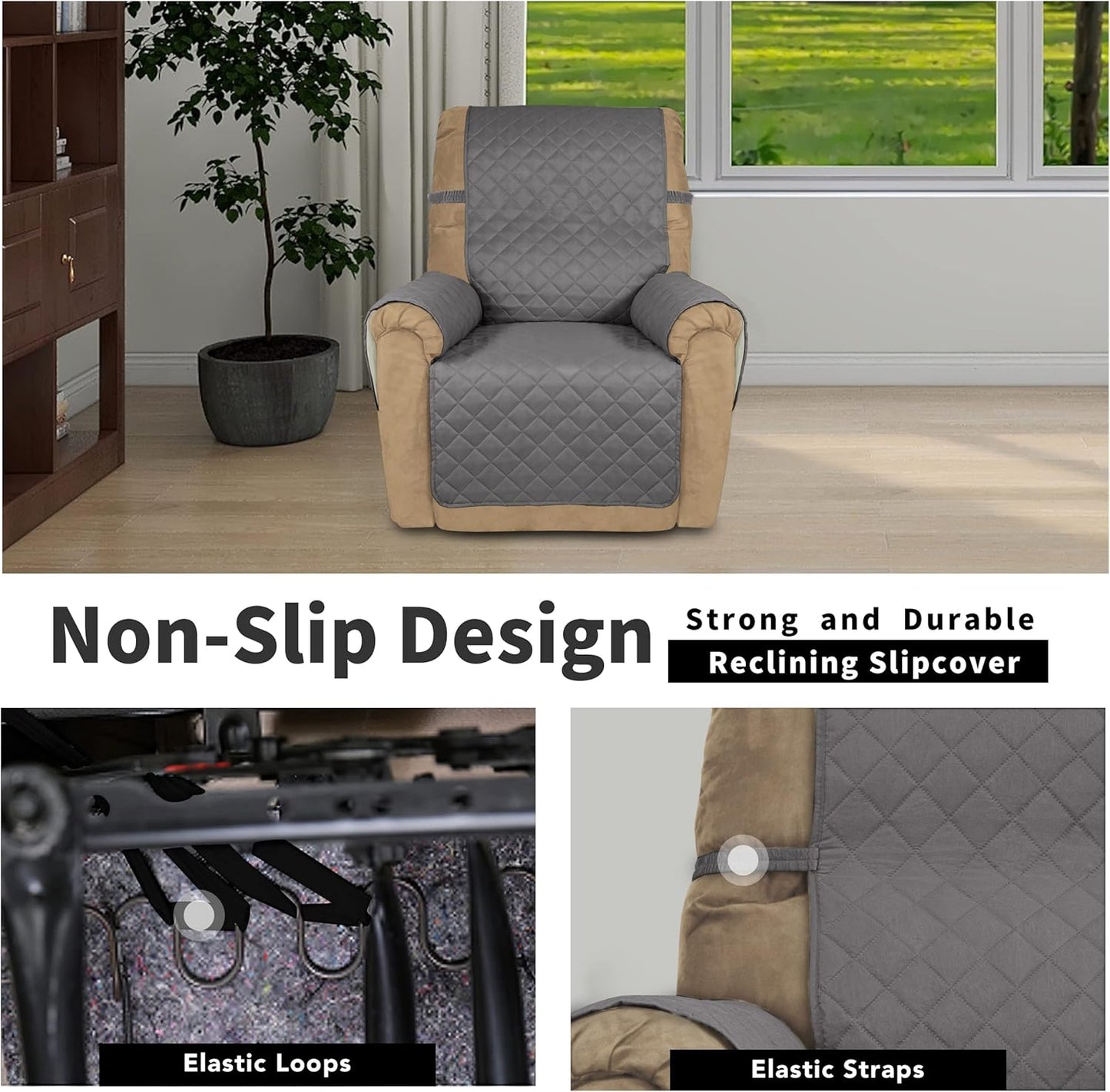 Easy-Going Recliner Chair Slipcover Reversible Sofa Cover Water Resistant Couch Cover Furniture Protector with Elastic Straps for Pets Dog (Recliner 22 inch, Gray/Ivory)