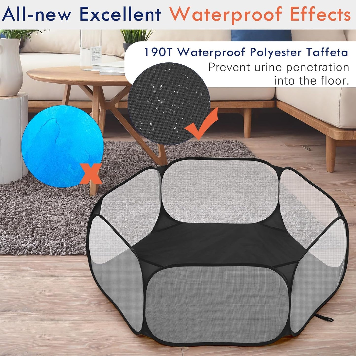 Pawaboo Small Animals Playpen, Waterproof Small Pet Cage Tent with Strong Steel Wire Frame, Portable Outdoor Yard Fence for Chick/Kitten/Puppy/Guinea Pig/Rabbits/Hamster/Chinchillas, Black