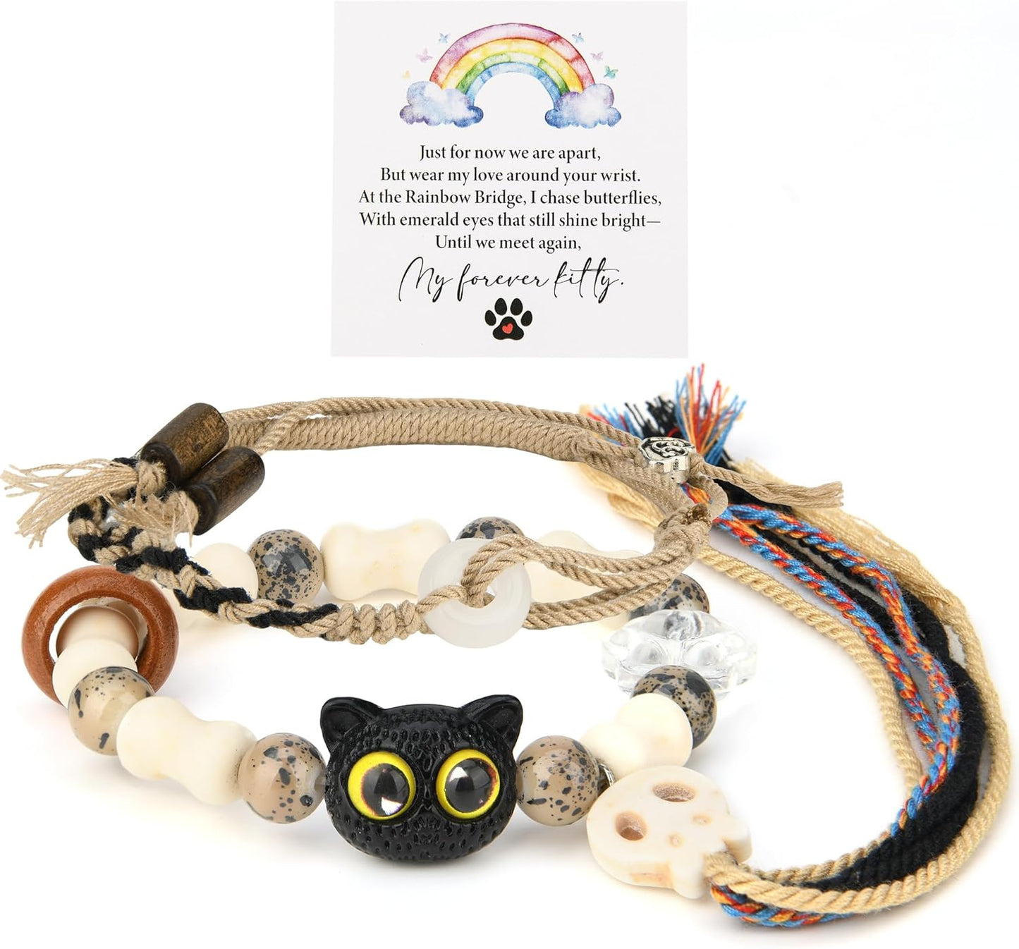 LINGYUAN 2 PCS Pet Memorial Gifts for Cats, Rainbow Bridge Bracelet for Beloved Cat Loss of Pet Remembrance Gifts
