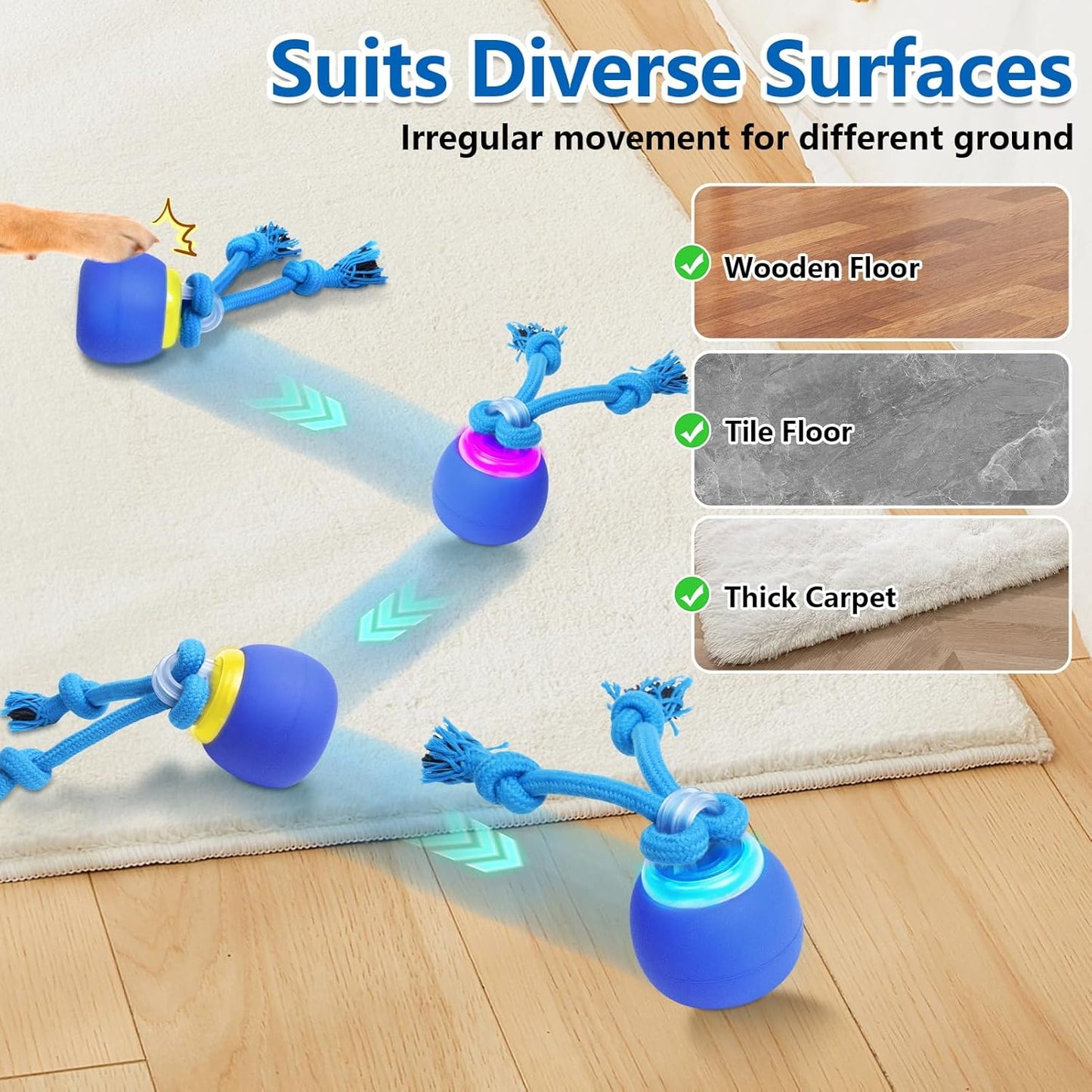 Interactive Dog Toys with Motion Activated, Squeaky Dog Toy Active Rolling Ball for Puppy and Medium Dogs, USB Rechargeable, Wicked Ball