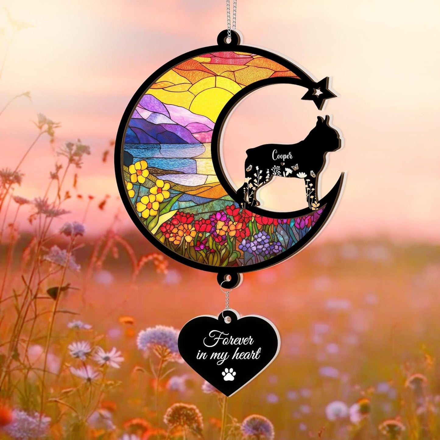 Custom Dog Memorial Suncatcher – Personalized Pet Loss Gift with Name, Breed & Background Variations, Remembrance Keepsake for Dog Lovers