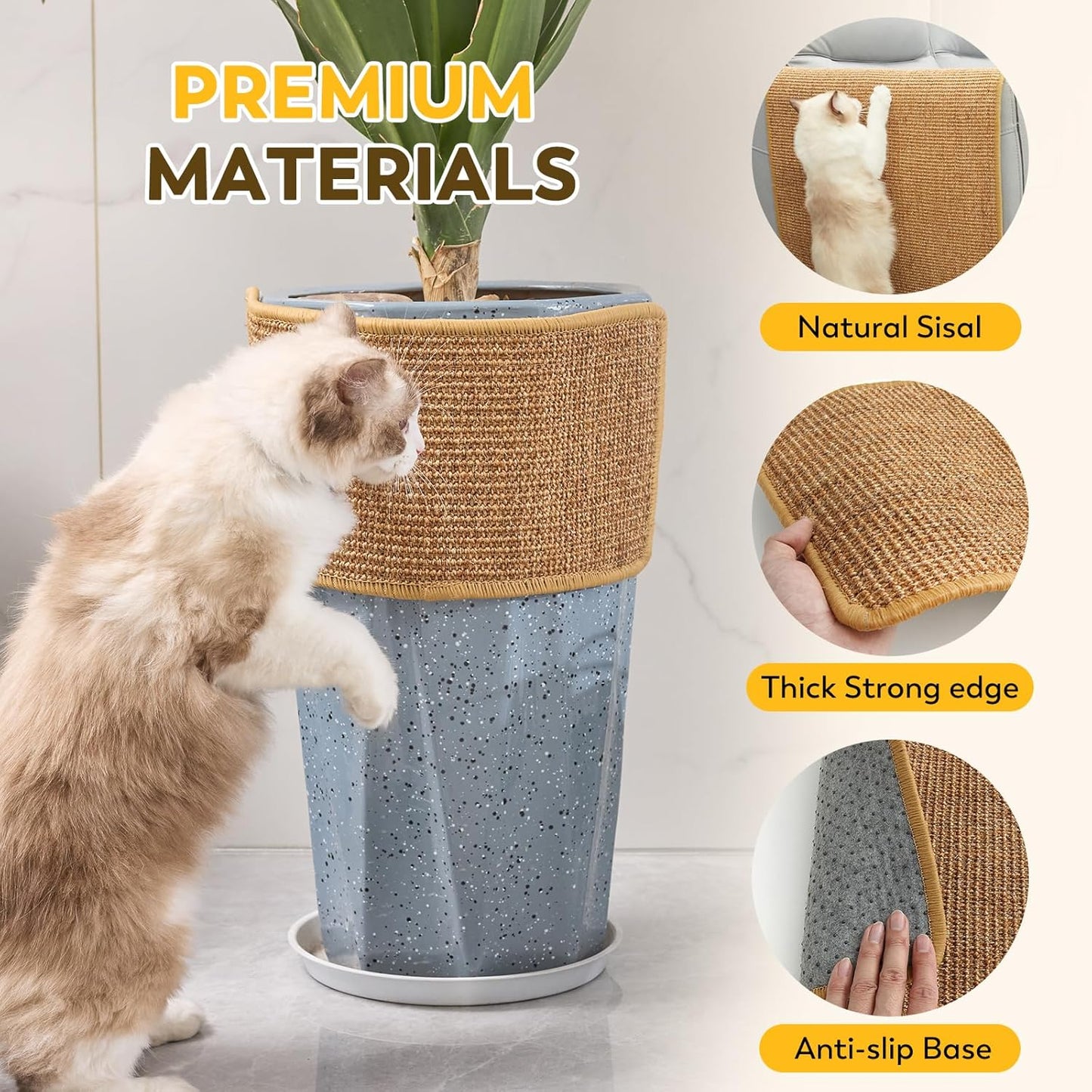 Cat Scratcher Mat with Sticky Tapes, 31.5" x 19.7" Sisal Cat Scratching Carpet for Indoor Cats, Horizontal Cat Scratcher for Cat House, Scratching Posts, and Couch Protection(Camel)