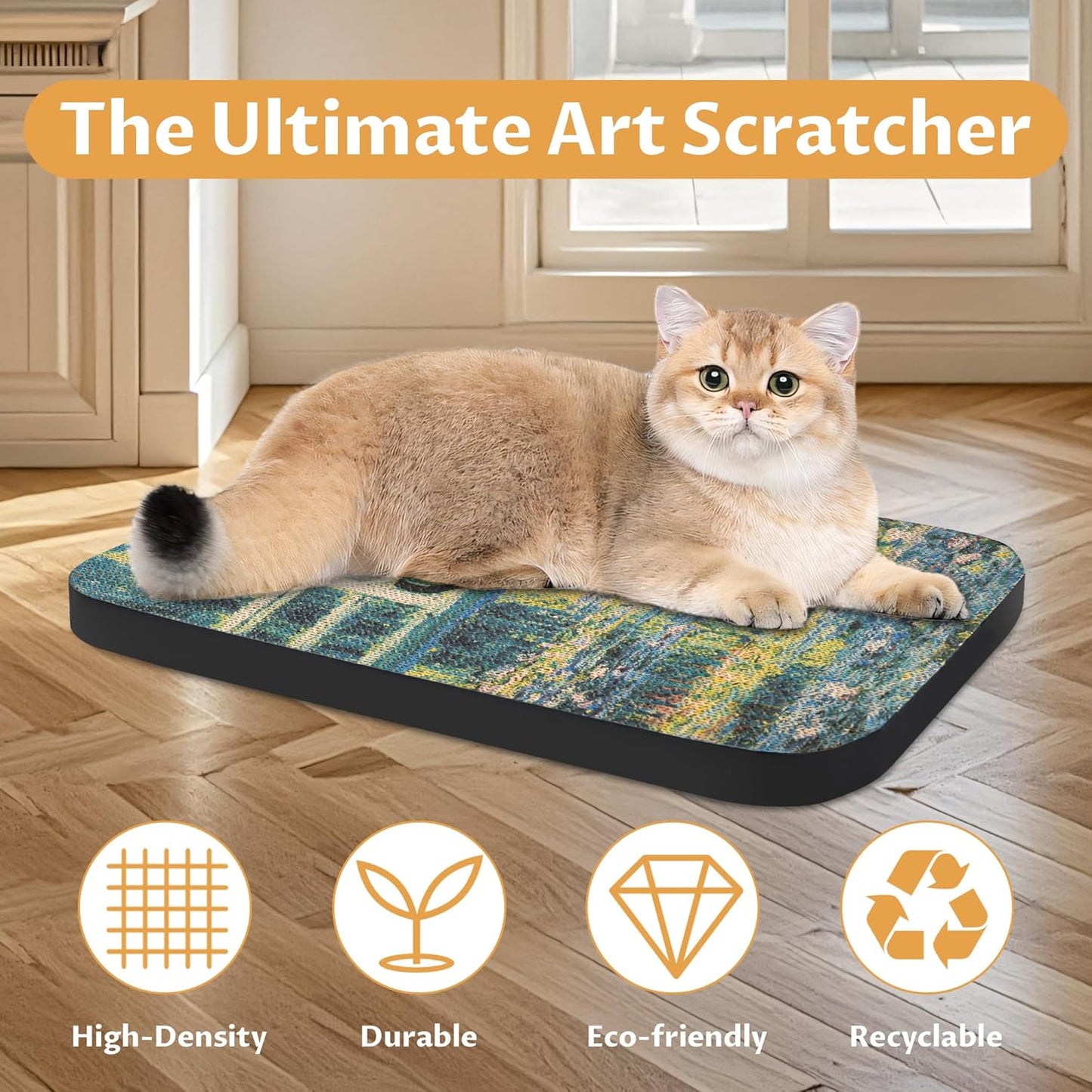 Art Cat Scratcher, Wall-Mountable Cat Scratching Board, Cat Wall Scratcher 16.7x11x1 Inch Cat Scratch Pad and Cat Scratchers for Indoor Cats Toy Furniture Protector（Lily Pond Bridge）