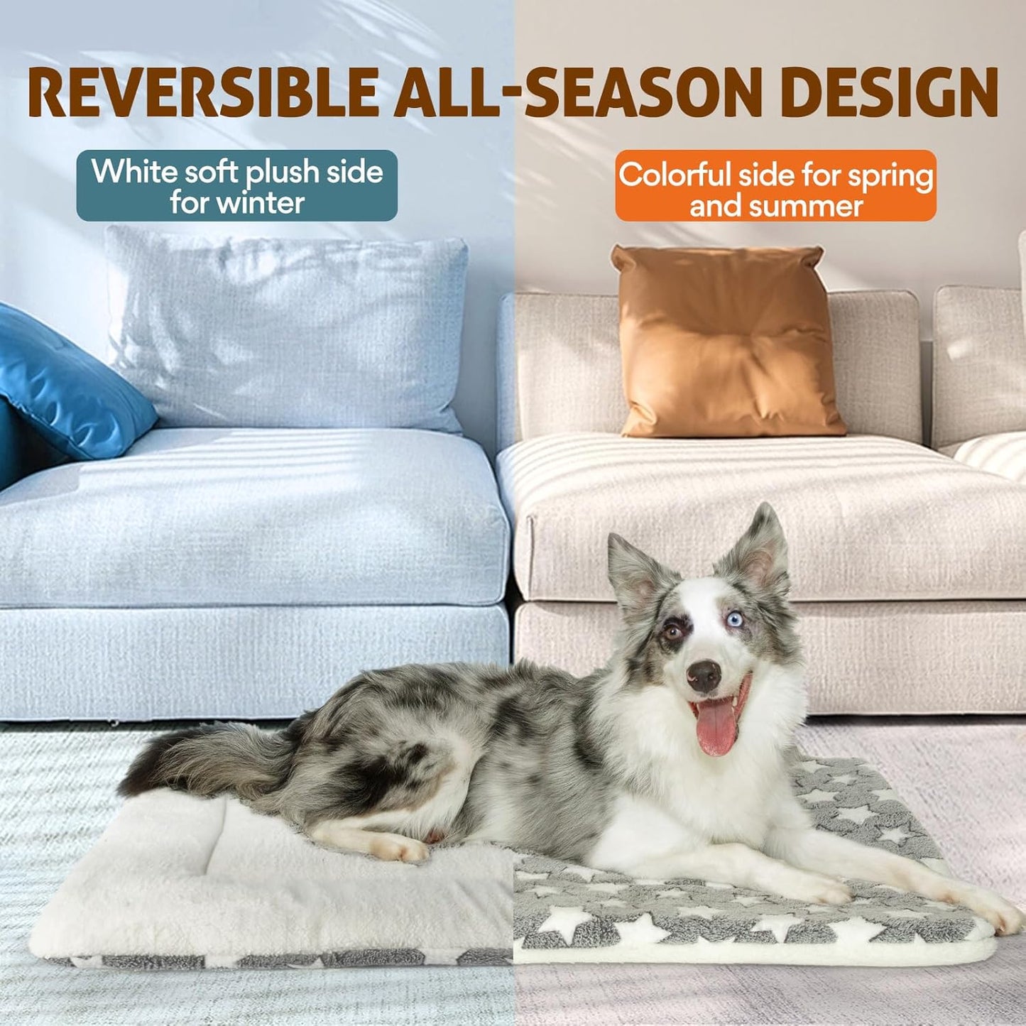 Mora Pets Cat Bed Dog Crate Pad Ultra Soft Pet Bed with Cute Star Print Washable Crate Mat for Small Dogs and Indoor Cats Reversible Fleece Dog Kennel Pad Cat Carrier Mat 14 x 17.5 inch Grey