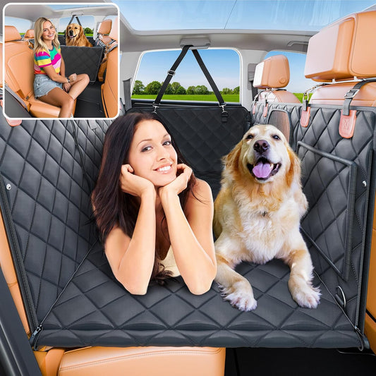 Convertible Back Seat Extender for Dogs, Foldable 400lb Hard Bottom Dog Car Seat Cover for Back Seat, Waterproof Dog Hammock Bed Backseat Cover for Dogs in Car SUV Truck Pet Seat Cover Black XL