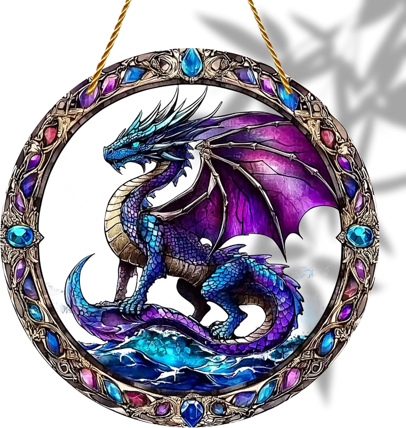 8x8 inch Charming Dragon Acrylic Stained Glass Window Hanging Sun Catcher Decor Stained Panel Hangings Wall Art Decor, for Friends and Family (Dragon)