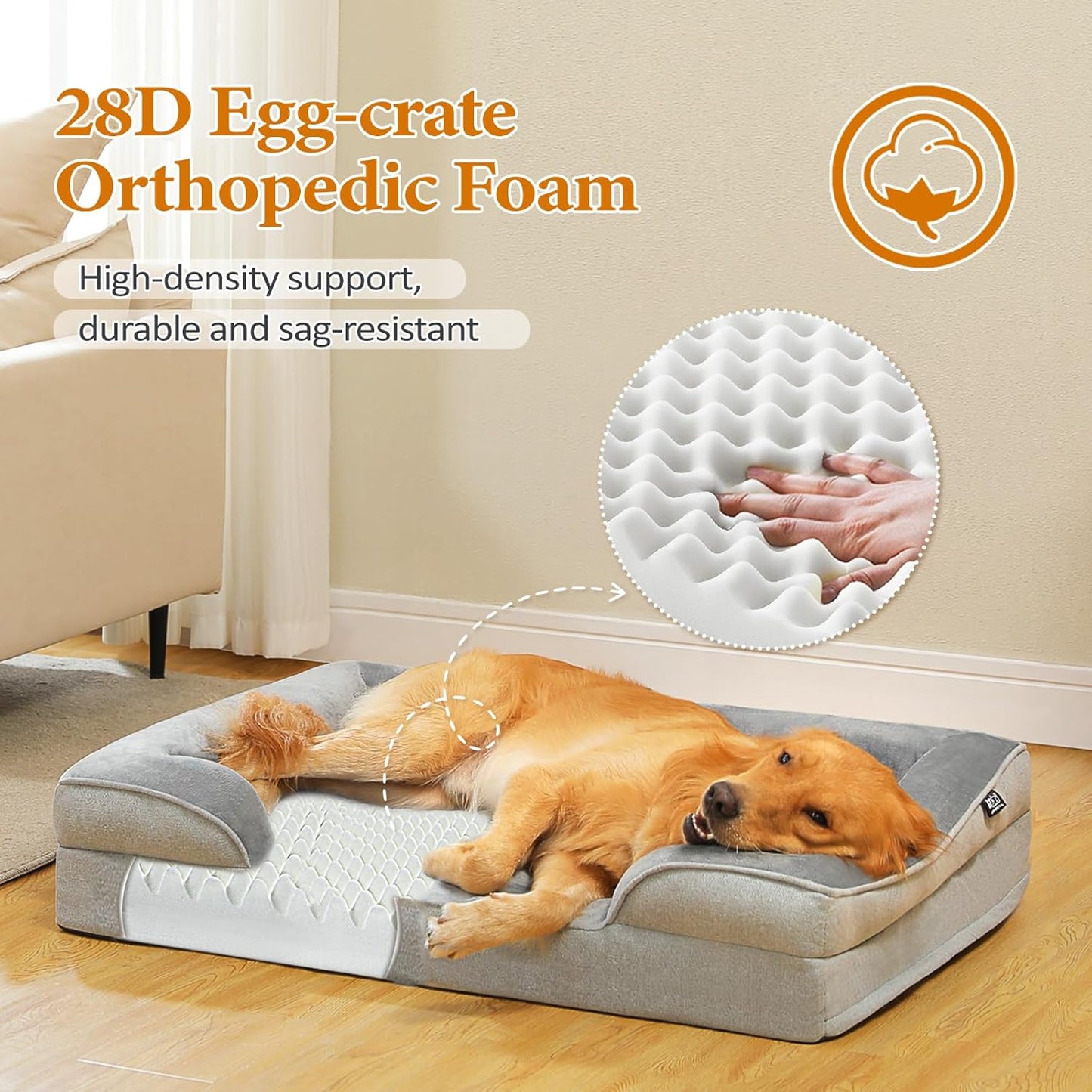 PAWZ Road Dog Bed for Large Dogs with Supportive Foam,2-Layer Waterproof Cover and Non-Slip Bottom for Small, Medium and Large Dogs-Gray,XLarge