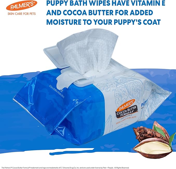 Palmer's Coconut Oil Puppy Wipes for Between Baths - Cocoa Butter Grooming Wipe for Dogs - Paraben & Phthalate Free Bath Towlettes, 100 Count