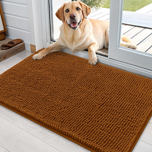 OLANLY Dog Door Mat for Muddy Paws 36x24, Absorbs Moisture and Dirt, Absorbent Non-Slip Washable Doormat, Quick Dry Chenille Mud Mat for Dogs, Entry Indoor Entryway Carpet for Inside Floor, Ochre