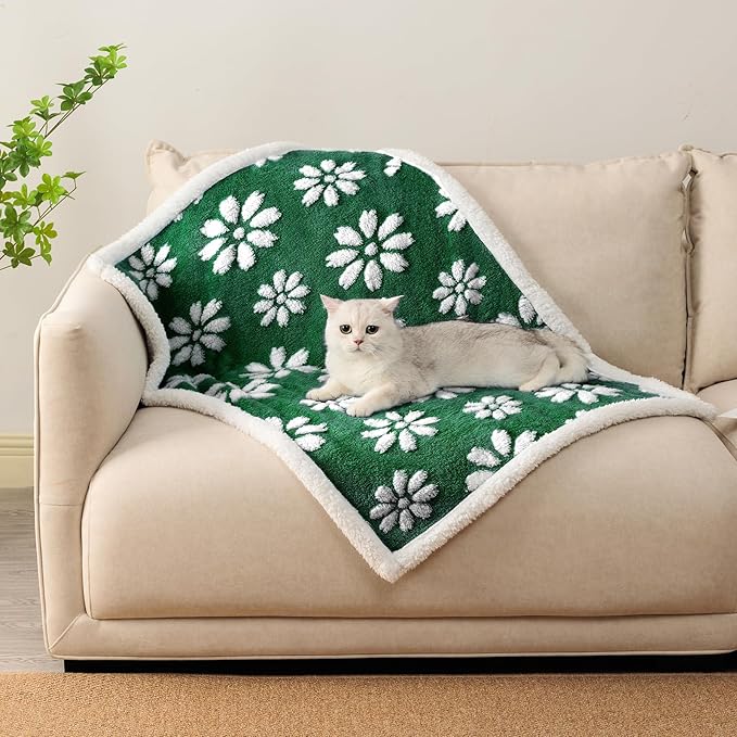 Waterproof Blanket for Dog Cat or Adult, Cute 3D Textured Flower Dog Blanket for Bed Couch Sofa, Soft Liquid Pee Proof Pet Furniture Protector, 60"x80", Green