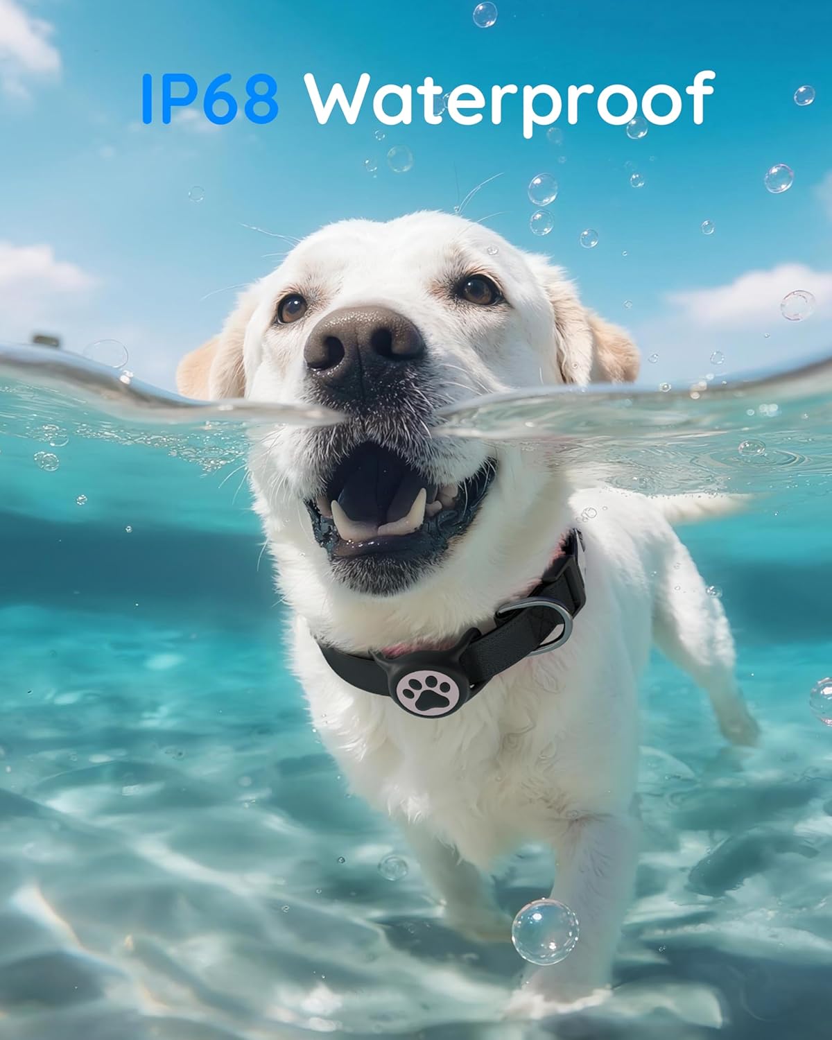 IP68 Waterpoof Dog Air tag Holder, Stretchy Silicone Full Body Covered Apple Air Tag Holder for Dog Cat Collar Fit All Width Collar (Black & Pink, 1 Pack)