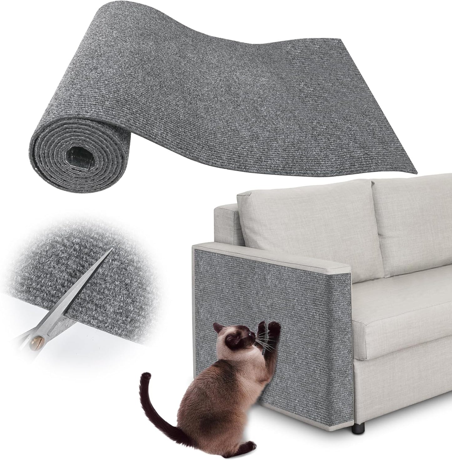 Cat Scratch Furniture Protector - 78.7" x 15.8" Trimmable Self-Adhesive Cats Claws Scratch Pads, Sisal DIY Climbing Couch Protector for Scratch Post Cat Tree Replacement Indoor (Light Gray)