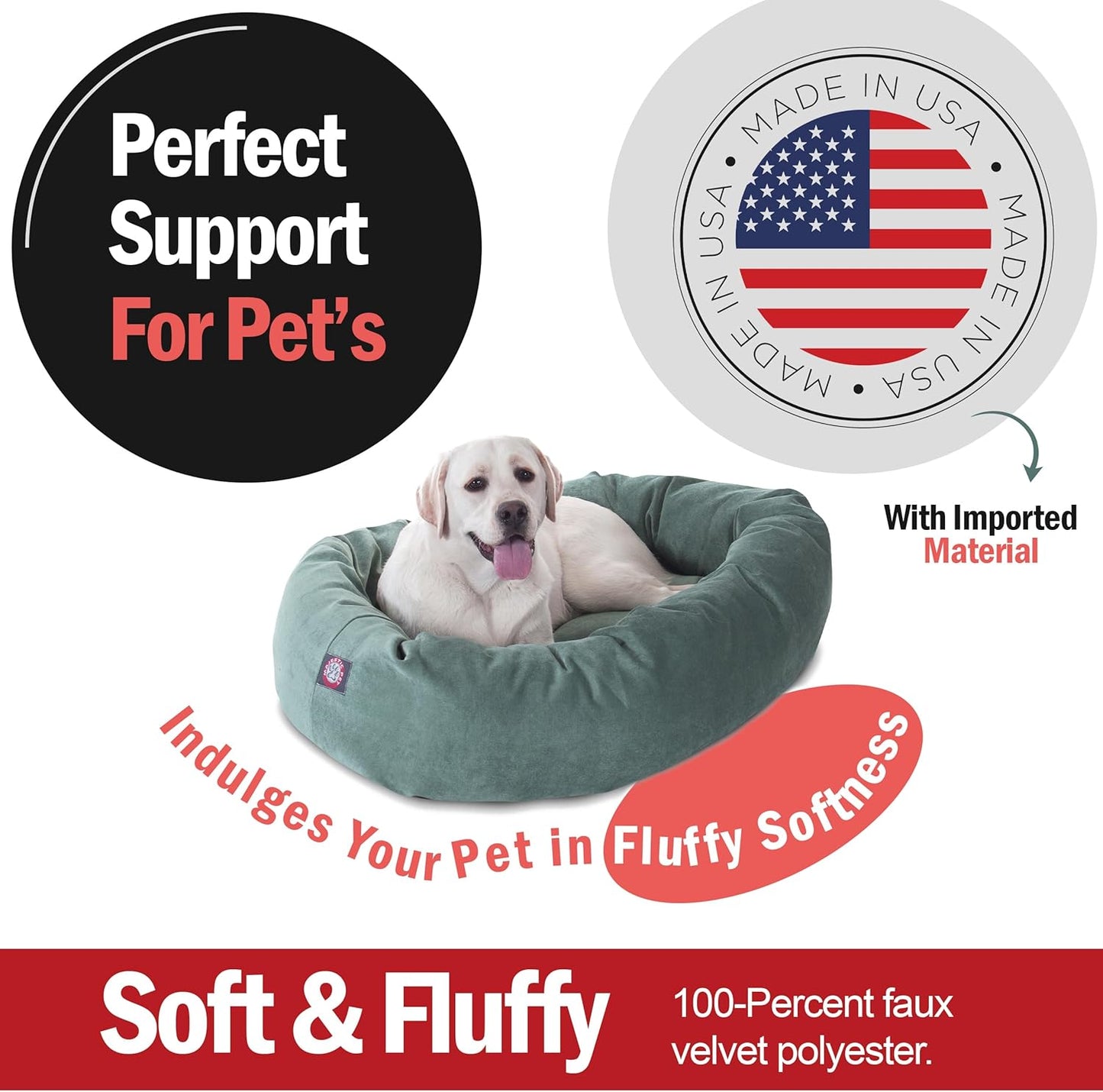 Majestic Pet 40 Inch Micro Velvet Calming Dog Bed Washable – Cozy Soft Round Dog Bed with Spine for Head Support - Fluffy Donut Dog Bed 40x29x9 (inch) – Round Pet Bed Large – Azure