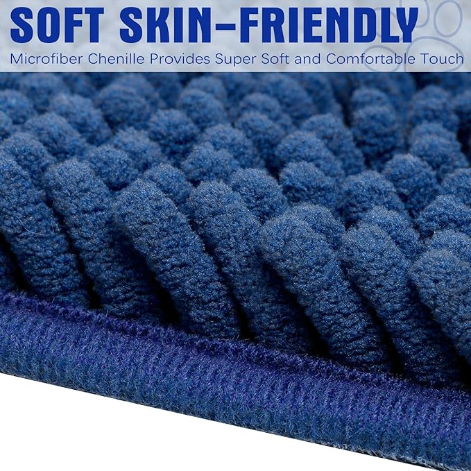 EXPAWLORER Dog Door Mat - Highly Absorbent Microfiber Rug, Soft Chenille, Non-Slip Large Pet Paw Cleaning, Washable Mud Mat for Indoor Outdoor Floor, Blue