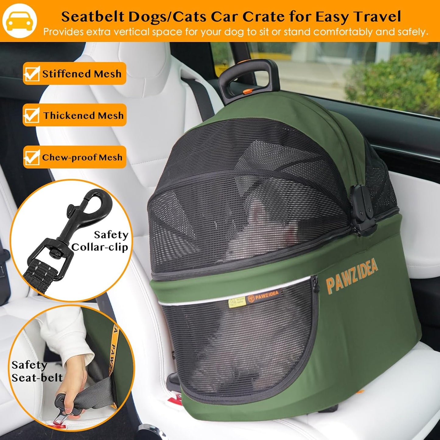 PAWZIDEA Pet Stroller 4 in 1, Dog Strollers with Detachable Carrier No-Zip Canopy, Portable Pet Crate for Car Seat Travel, Foldable & Lightweight Jogger for Small/Medium Dogs and Cats, Storage Basket