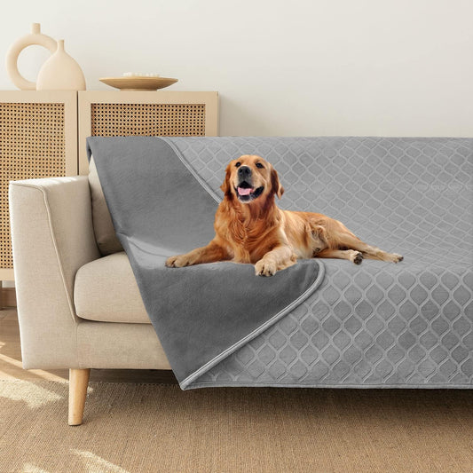 fuguitex Waterproof Dog Blanket Bed Cover Dog Crystal Velvet Moroccan Fuzzy Cozy Plush Pet Blanket Throw Blanket for Couch Sofa(52 * 82 inch, Light Grey+Grey)