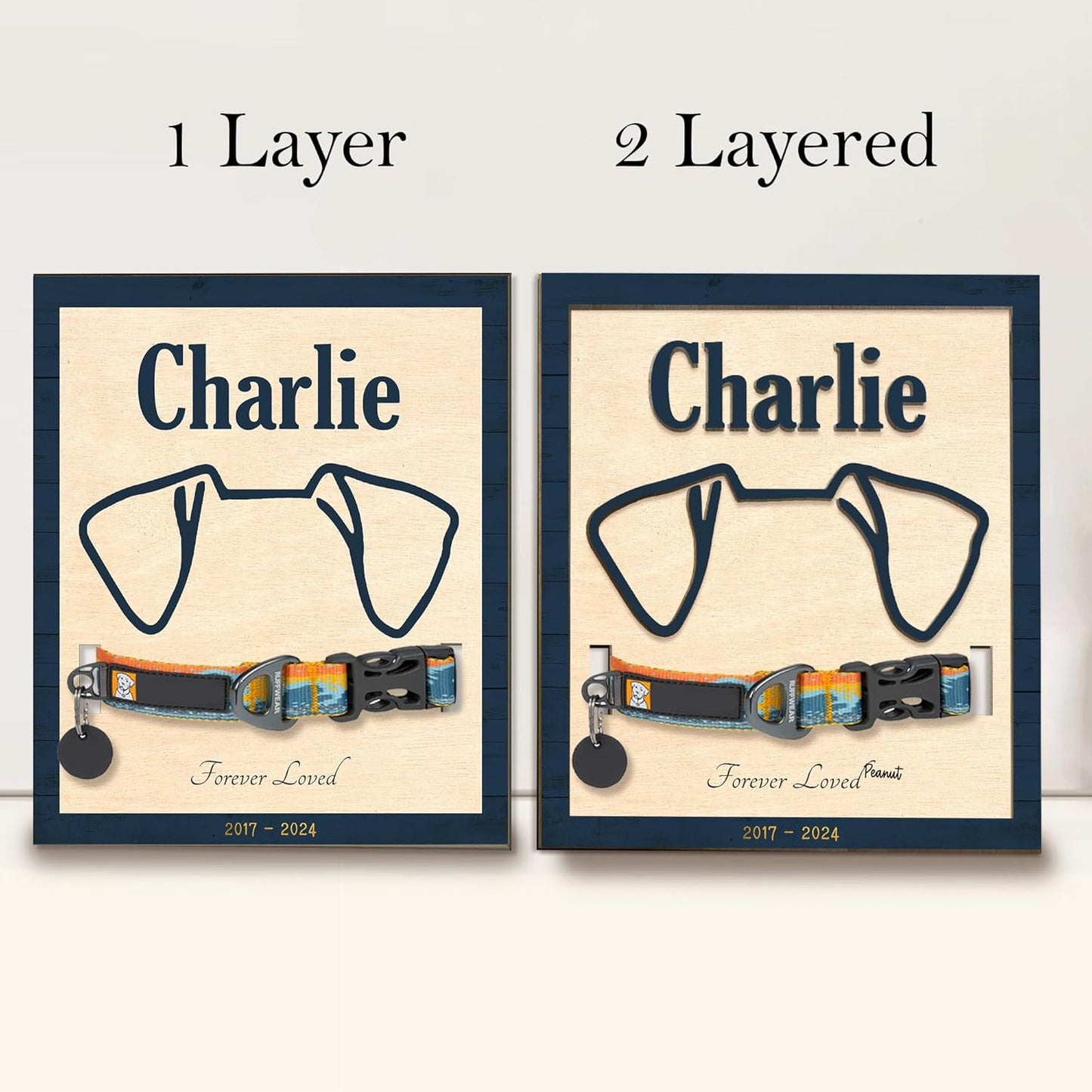 Custom Pet Memorial Sign with Dog Ear Outline and Collar Holder – Personalized Dog Loss Gift, Pet Sympathy Frame, Remembrance Gift for Dog Lovers