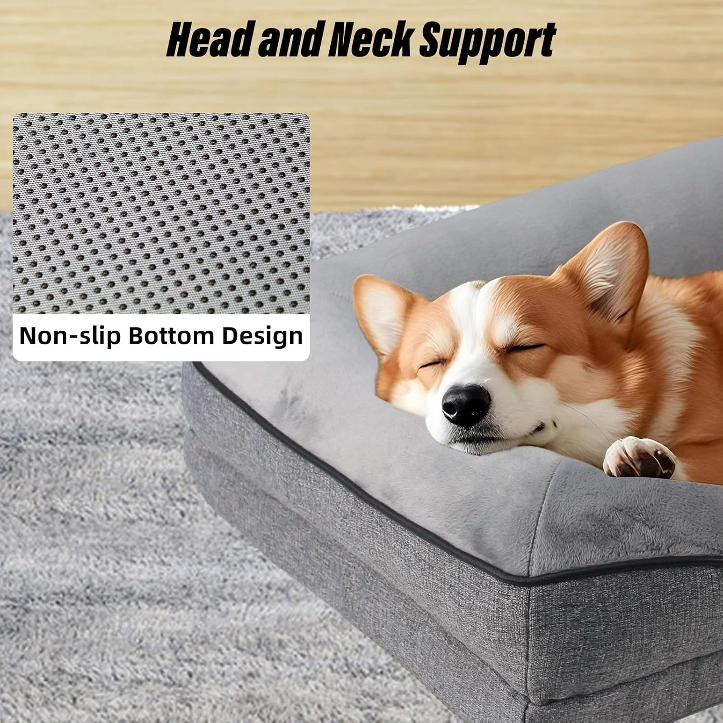 Orthopedic Egg-Shaped Sponge Dog Bed Small Size Dog with Sides, Removable Cover and Non-Slip Bottom (Grey, 24 * 18 * 6)