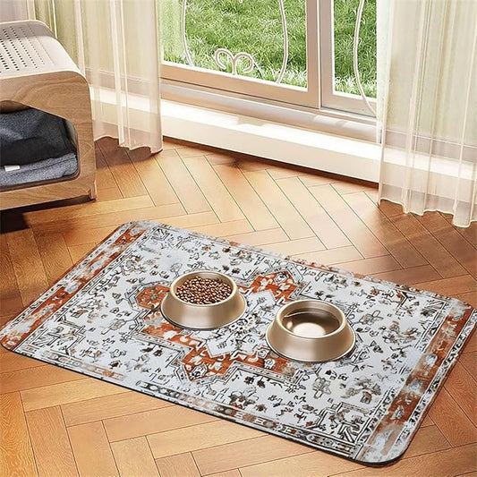 Retro Boho Style Dog Food Mat Absorbent Bowl Mats No Stains Quick Dry Waterproof Pet Cat Placemats for Food and Water, 30x45cm