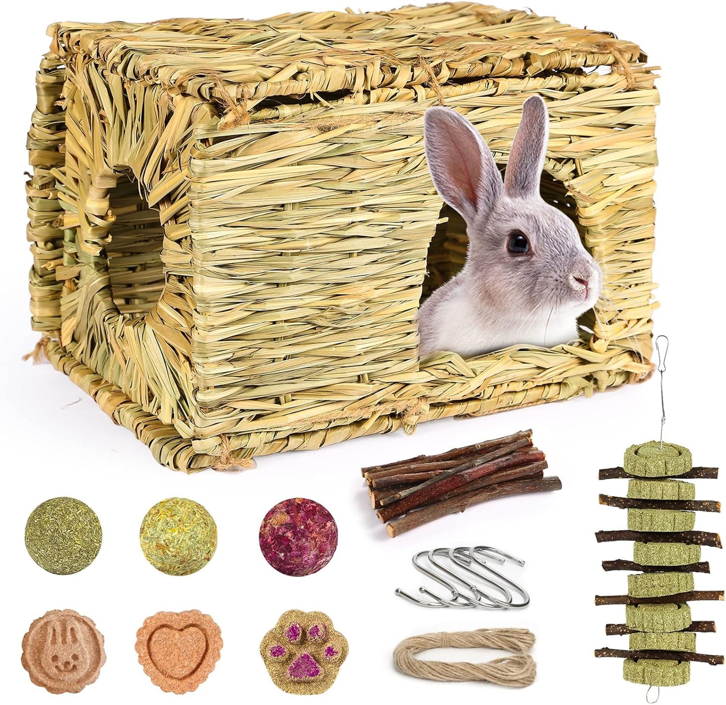 Bunny Grass House-Hand Made Edible Natural Grass Hideaway Comfortable Playhouse for Rabbits, Guinea Pigs and Small Animals to Play,Sleep and Eat (style4)
