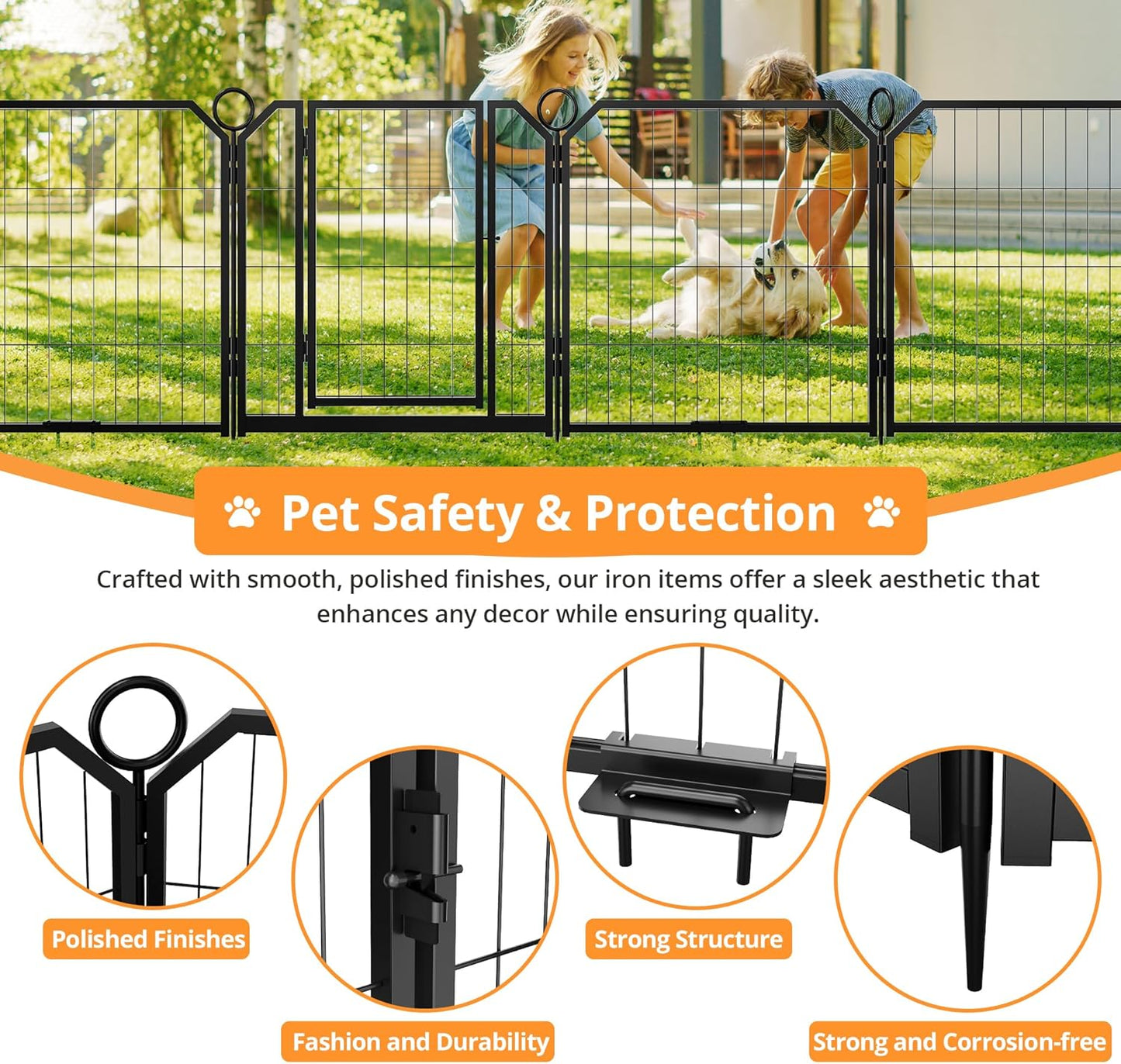 GarveeLife Steel Angled Pet Fence, Puppy Playpen, Dog Play Pen Indoors/Outdoor, 24 in 16 Panels Dog Pen for Puppies and Small Dogs