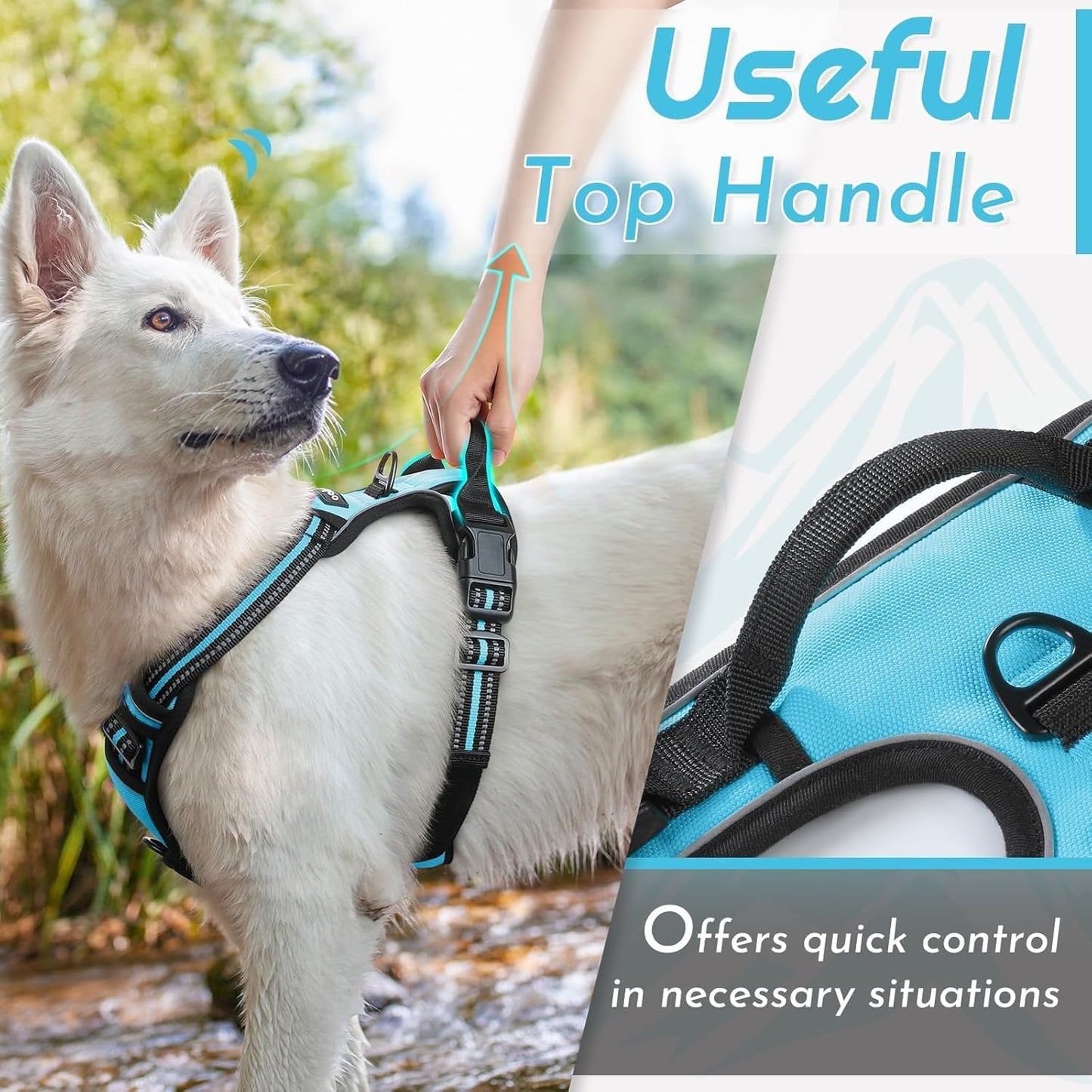 Eagloo Dog Harness Small Sized Dog, No Pull Service Vest with Reflective Strips and Control Handle, Adjustable and Comfortable for Easy Walking, No Choke Pet Harness with 2 Metal Rings, Sky Blue, S