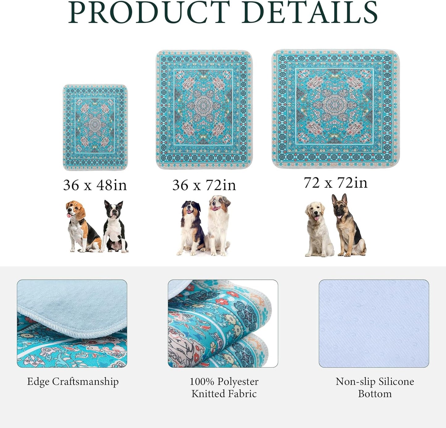 Homimp Washable Pee Pads for Dogs, Extra Large Reusable Puppy Pads Waterproof, Absorbent and Leakproof Dog Pee Pads, Non Slip Puppy Training Pads, Pet Mat for Floor,Crate,Couch,Whelping, Blue,72"x72"