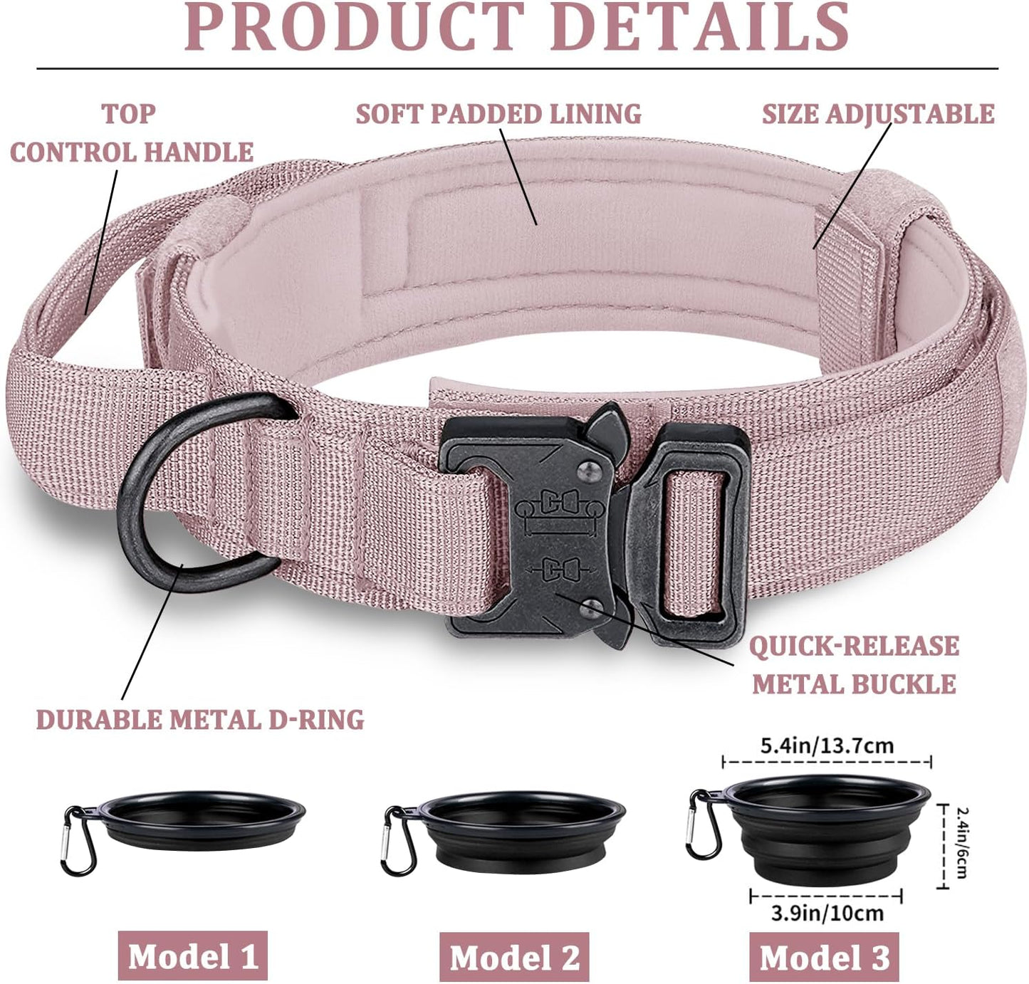 COOYOO Dog Collar,3 Piece Set Tactical Dog Collars, Adjustable Military Training Nylon Dog Collar with Control Handle and Heavy Metal Buckle for Medium and Large Dogs