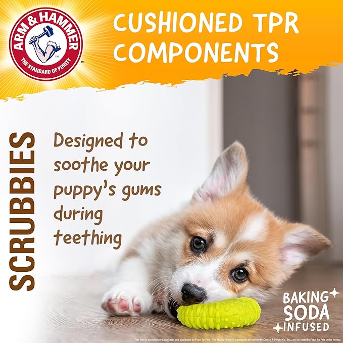 Arm & Hammer for Pets Scrubbies Puppy Chew Ring Dental Toy Infused with Baking Soda - Durable Teething Toy with Treat Dispensing Feature - Interactive Dental Chew Toy for Puppies