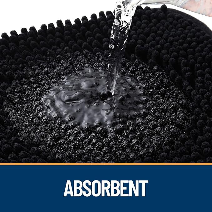 OLANLY Door Mat for Muddy Dog Paws 47x24, Ultra Absorbent Chenille Mud Doormat with Paw Print Design, Non-Slip Washable Doormat for Indoor Entryway, Quick-Dry Pet Bed Mats for Dirty Dogs, Black