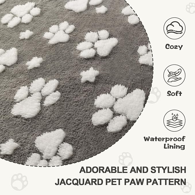 Waterproof Blanket for Dog Cat or Adult, Cute 3D Textured Paw Dog Blanket for Bed Couch Sofa, Soft Liquid Pee Proof Pet Furniture Protector, 50"x60", Grey