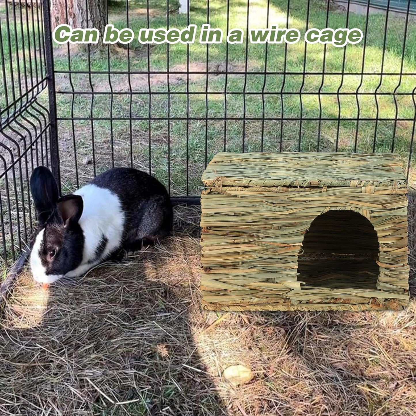BWOGUE Bunny Grass House Natural Seagrass Bed Hideaway Toy Rabbit Hideout Hay Mat Chew Toys Guinea Pig Comfortable Hut for Bunny Hamster Chinchilla Small Animals