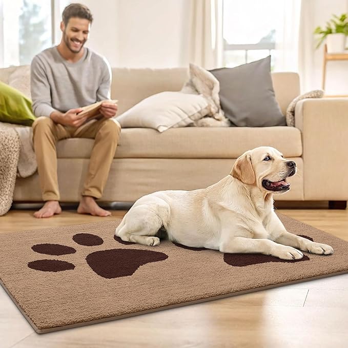 Buganda Dog Door Mat for Muddy Paws, Absorbent Dirt Trapper Washable Indoor Doormats, Non Slip Low-Profile Mud Mat for Dogs, Front Entrance Doormat for Inside Floor (36x24 Inches, Beige)