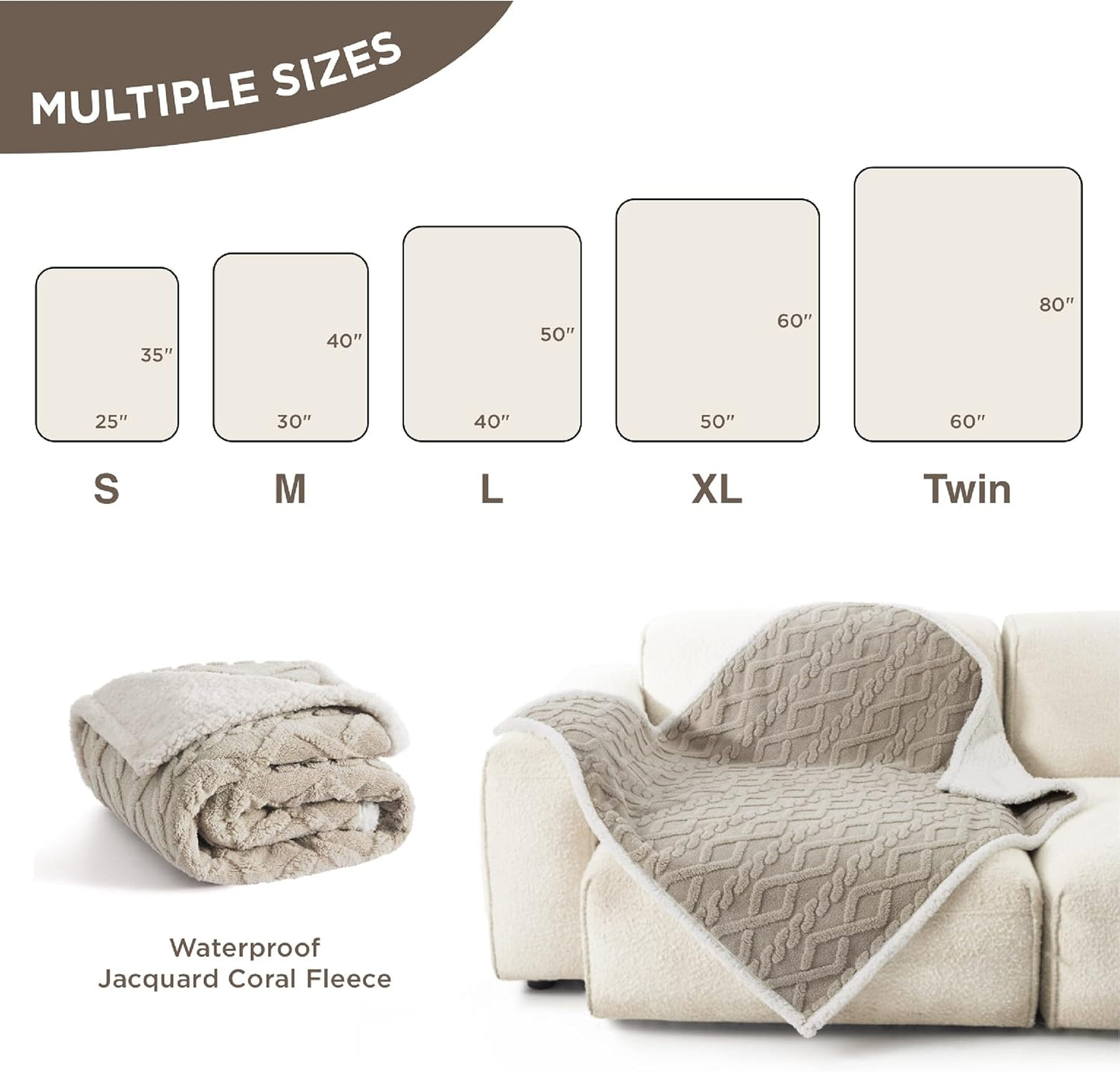 Bedsure Waterproof Dog Blankets for Large Dogs - Pet Blanket for Couch Protector Washable, Jacquard Coral Fleece Cat Throw Blanket, Soft Plush Reversible Furniture Protection, 40"x50", Pale Oak