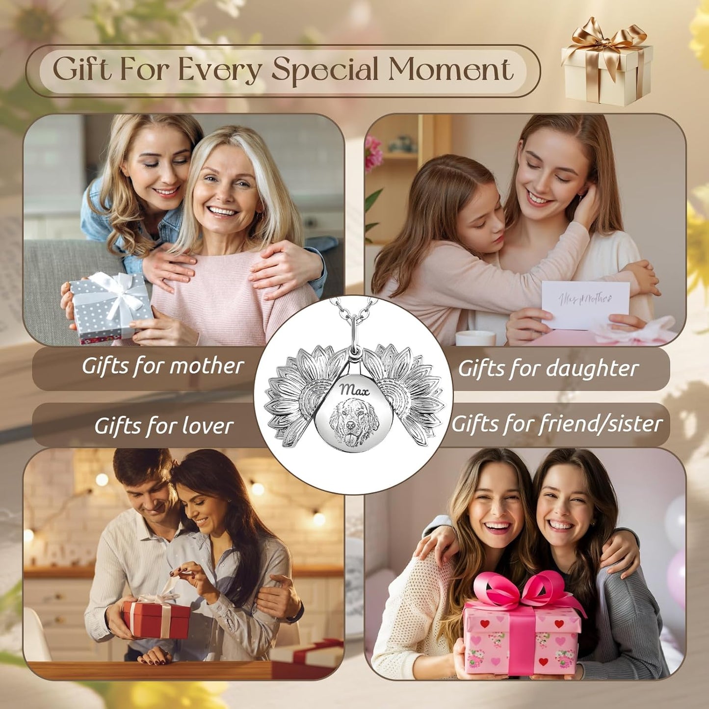 Personalized Pet Portrait Necklace Customized Pet Memorial Necklaces Dog Necklace for Women Custom Pets Necklaces Dog Memorial Jewelry for Cat Mom Dogs Dad (Silver-Silver)