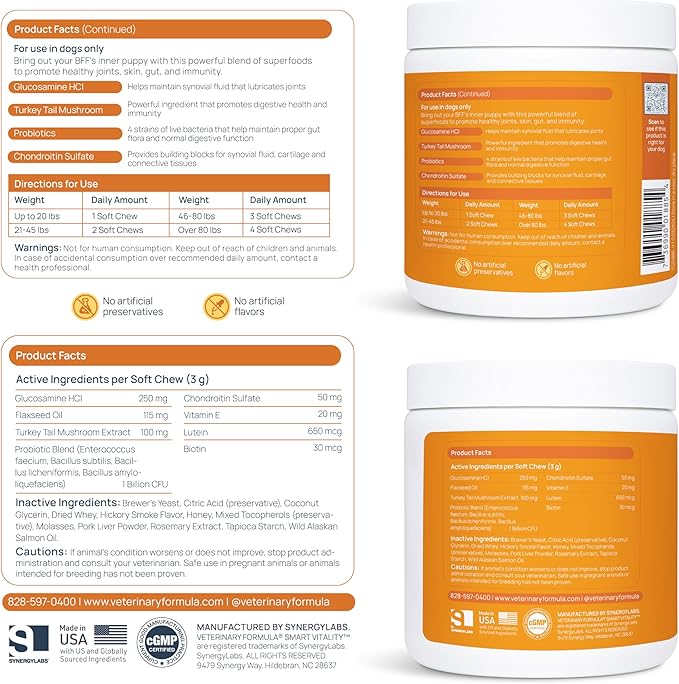 Veterinary Formula Senior Support Joint Supplement for Dogs - Soft Chews, 100ct - Support Healthy Joints, Skin, Gut, and Immunity with Glucosamine for Dogs