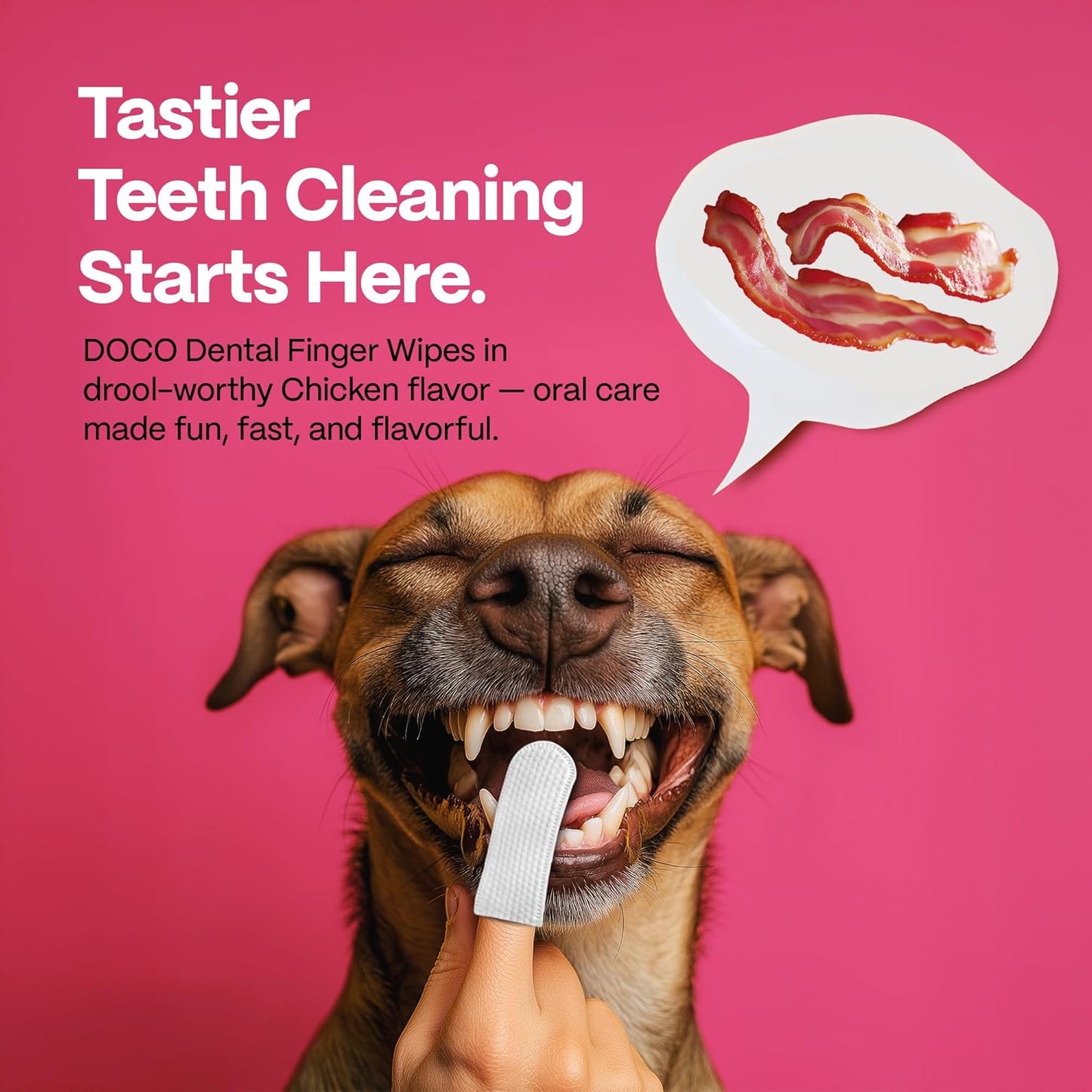 DOCO Dog Teeth Cleaning Wipes - Dog Tooth Brushing Kit, Remove Plaque & Tartar, Dental Freshen Breath, No Rinse, Easy Pet Tooth Cleaning Kit for Oral Care, Ideal for Cat Owners - Bacon Flavor, 100 ct.