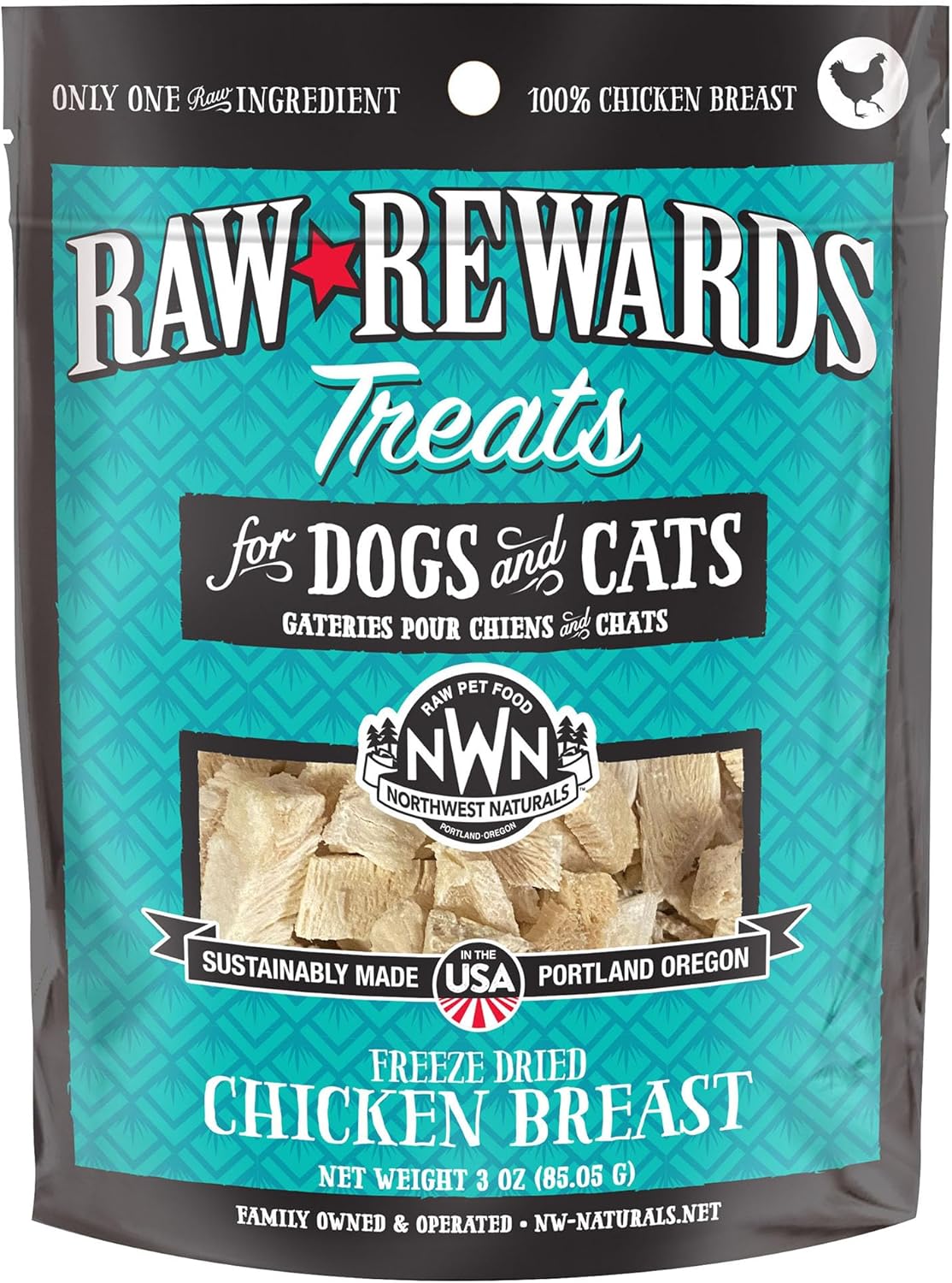 Northwest Naturals Raw Rewards Freeze-Dried Chicken Breast Treats for Dogs and Cats - Bite-Sized Pieces - Healthy, 1 Ingredient, Human Grade Pet Food, All Natural - 3 Oz