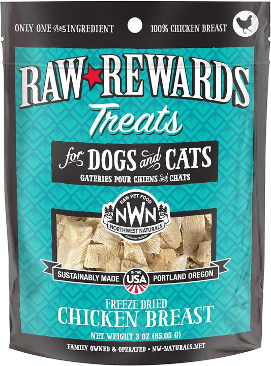 Northwest Naturals Raw Rewards Freeze-Dried Chicken Breast Treats for Dogs and Cats - Bite-Sized Pieces - Healthy, 1 Ingredient, Human Grade Pet Food, All Natural - 3 Oz